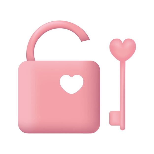 Vector illustration of a lock and a key with a heart 3d