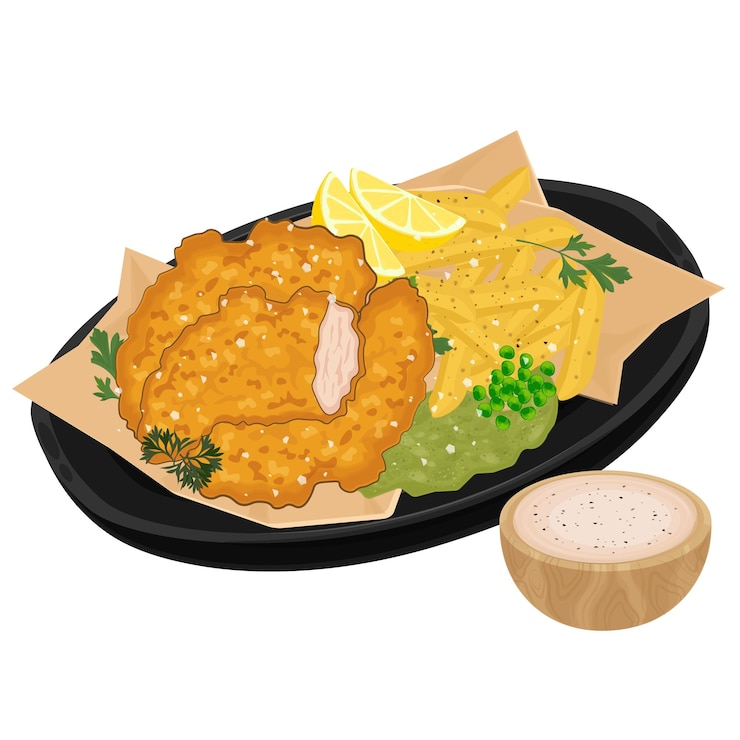 Vector vector illustration logo clipart delicious british food fish and chips