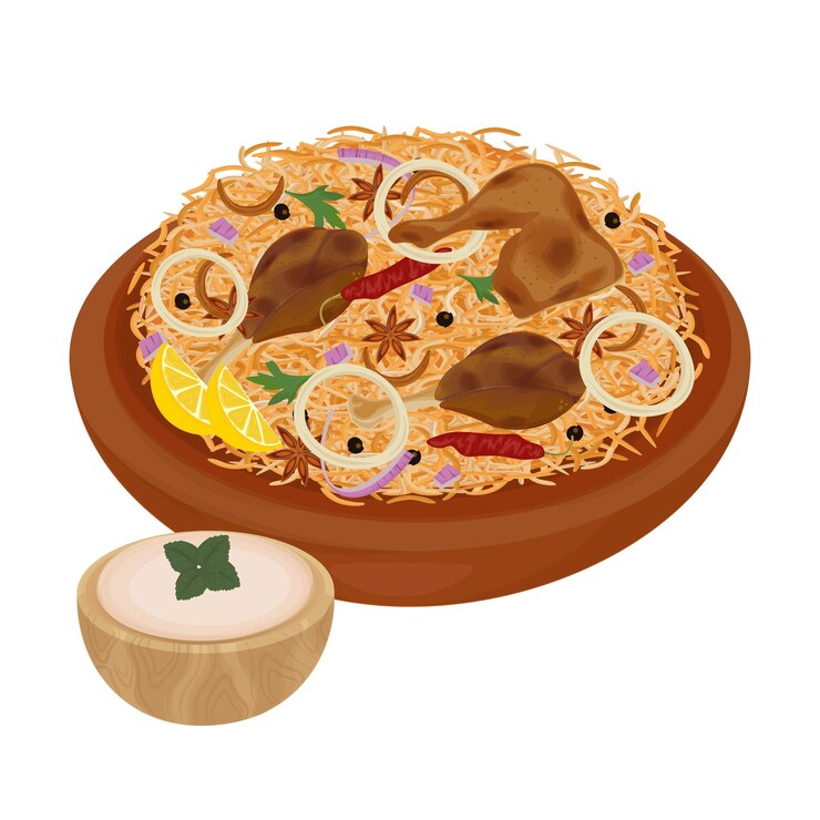 Vector vector illustration logo clipart delicious indian food chicken biryani or indian rice biryani