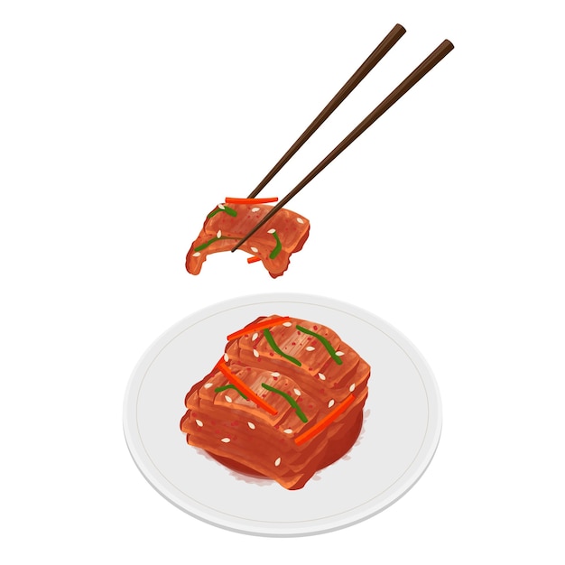 Vector Illustration Logo Clipart Klaar om verse Kimchi Geotjeori met eetstokjes te eten
