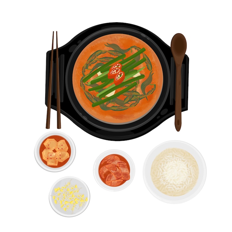 Vector 터화 로고 클리파트  뷰 로치 수프 또는 과 김치와 함께 chueotang