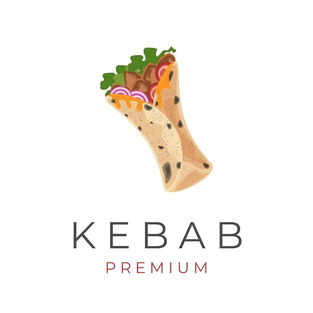 Vettore illustrazione vettoriale logo di un delizioso kebab di carne