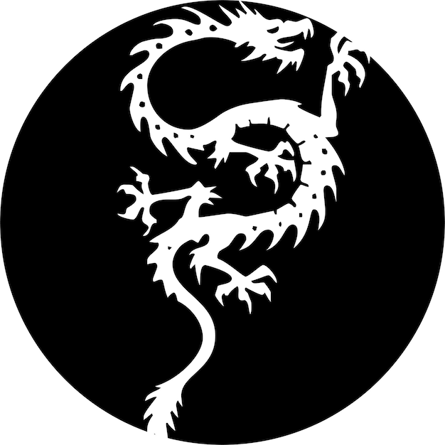 ベクトル ベクトルイラスト 黒い円のロゴのドラゴンが白い背景に隔離されています
