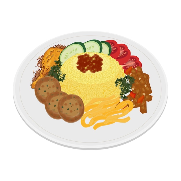 Вектор Векторная иллюстрация логотипа nasi kuning или желтый рис или куркуменный рис на тарелке