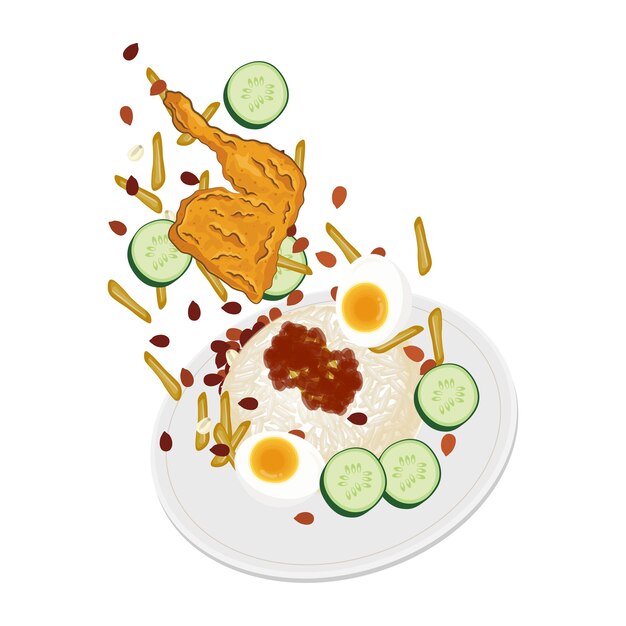 Logo di illustrazione vettoriale nasi lemak levitazione su un piatto