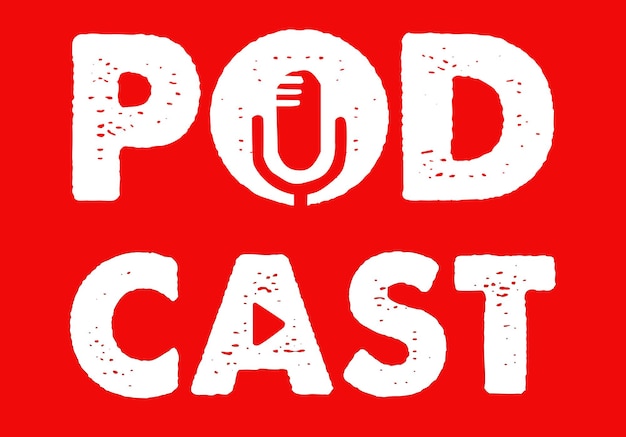 Illustrazione vettoriale logo podcast in stile urbano isolato su sfondo rosso