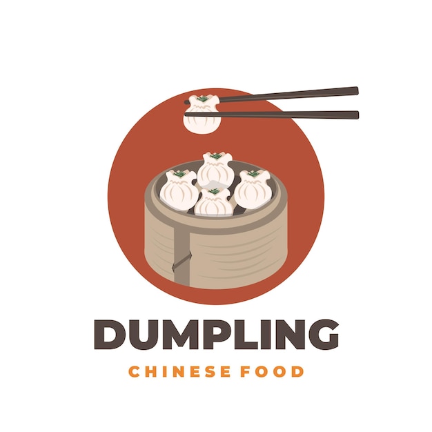 Vector Illustration Logo of Ready-to-eat Wonton Dumplings With Chopsticks