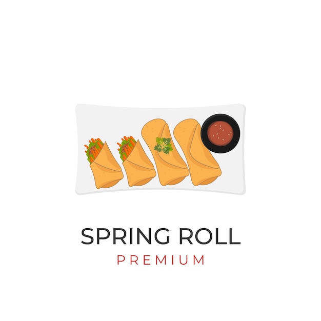 Vector Illustration Logo Spring Roll Lumpia Filled with Vegetables With Extra Delicious Sauce