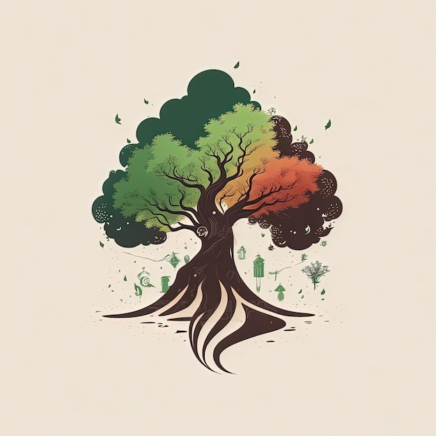 Векторная иллюстрация логотип дерево экологический дизайн