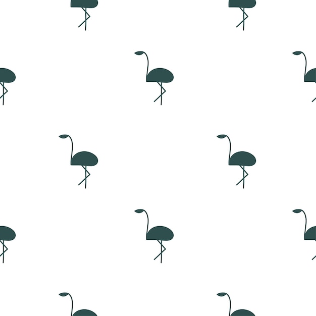 Vector illustration logo Tropical exotic birds silhouette flamingos summer seamless pattern Dark blue color