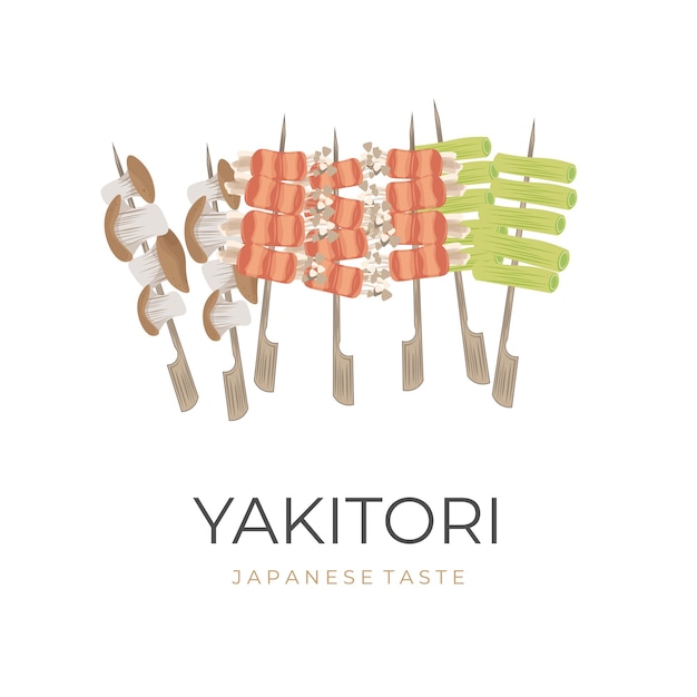 Vector Illustration Logo of Yakitori Various Japanese Satay with Bamboo Skewers