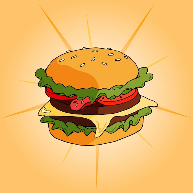 Vector illustration of a lonely burger with a cutlet and vegetables