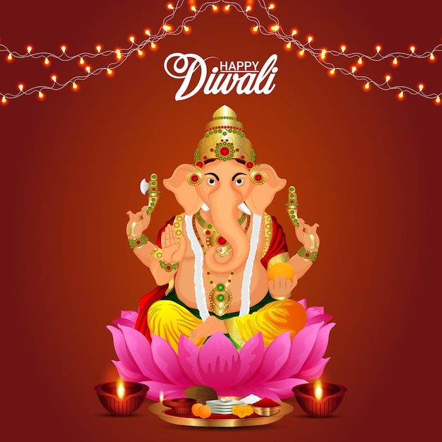 Vector illustration of  Lord ganesha for happy diwali background