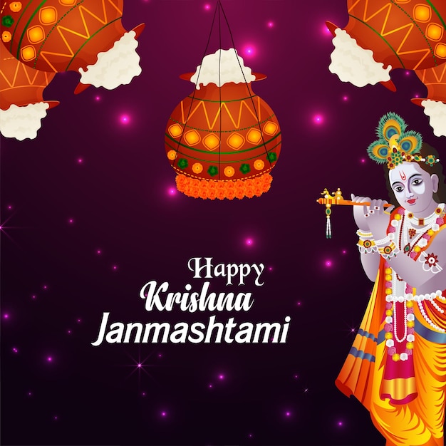 Vector illustration of lord krishna for happy janmashtami celebration background