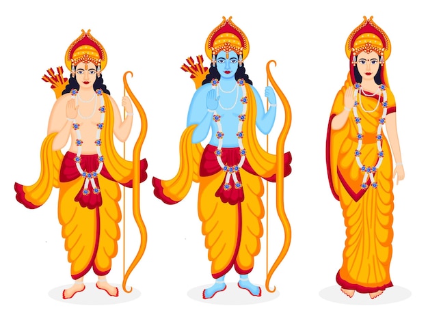 Illustrazione vettoriale di lord rama, lord lakshman e dea sita sul festival indiano di dussehra e