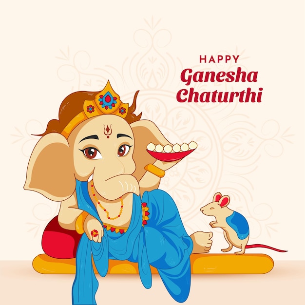 인도 축제인 Happy Ganesha Chaturthi를 기념하기 위한 Lorg Ganesha의 벡터 그림