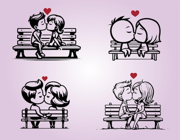 Vector illustration love paar kissing on the bench