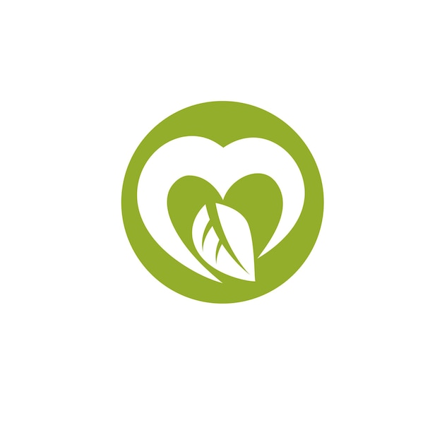 Vector illustration of loving heart decorated with green leaves. Phytotherapy metaphor, vector graphic emblem.