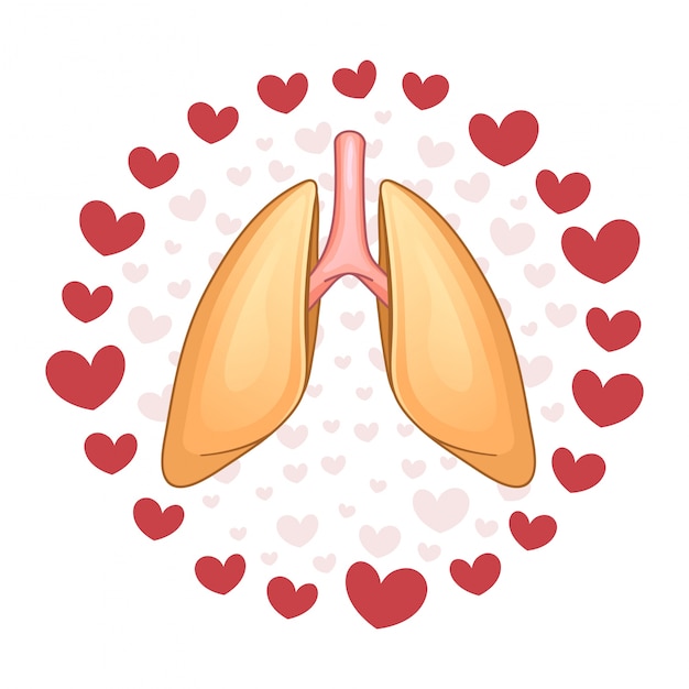 Vector Illustration of a Lung with heart background . Concept of health