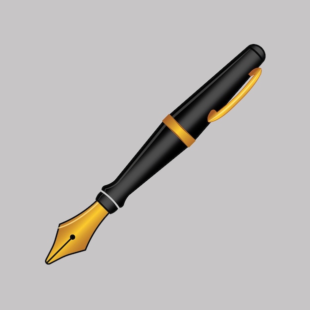 Vector illustration of a luxurious fountain pen with gold and black fill colors