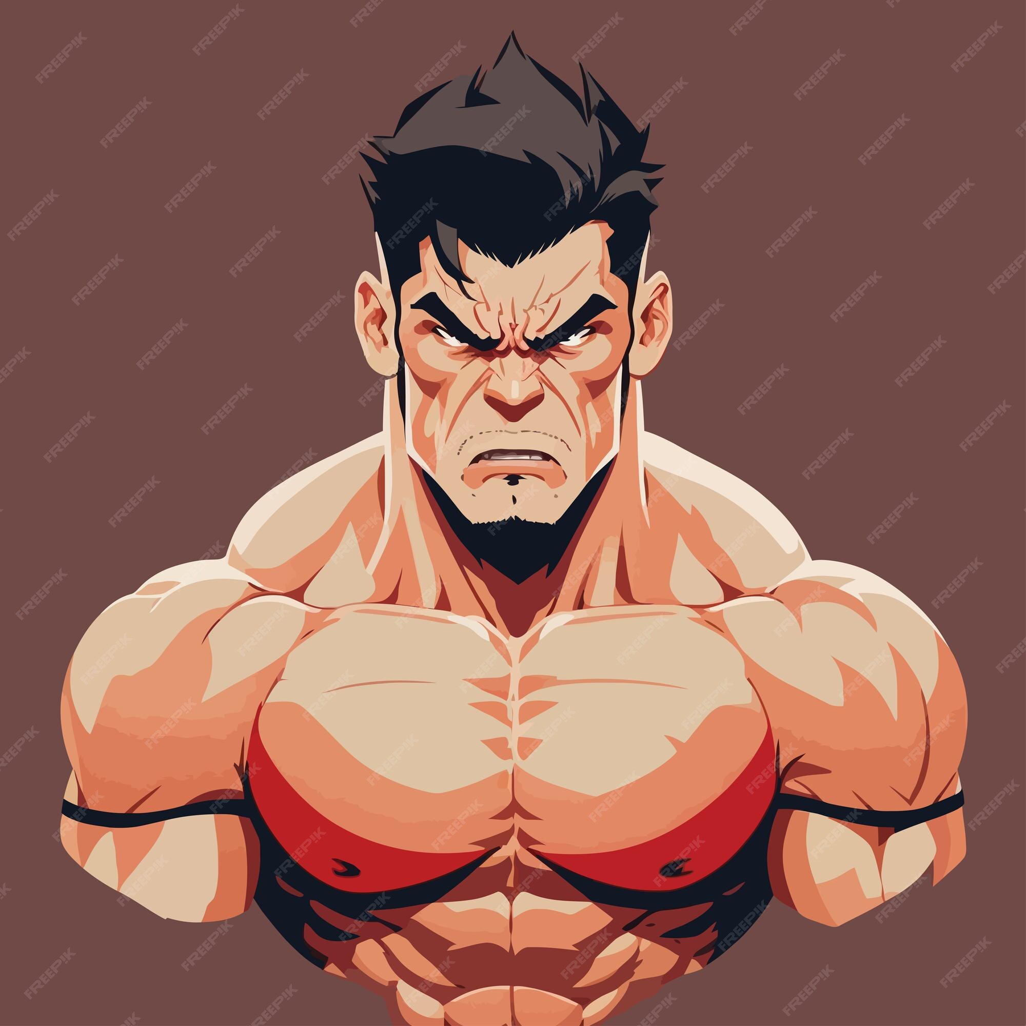 hand drawn cartoon anime muscle macho illustration Stock Illustration