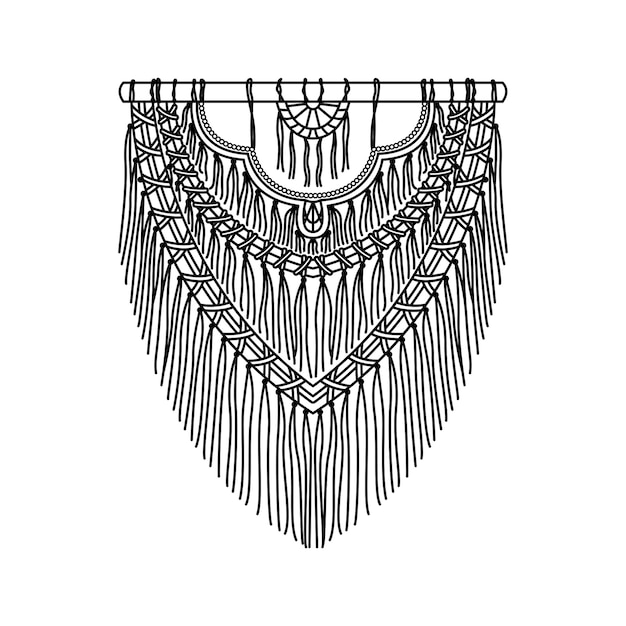 Vector illustration of macrame mural in boho style.