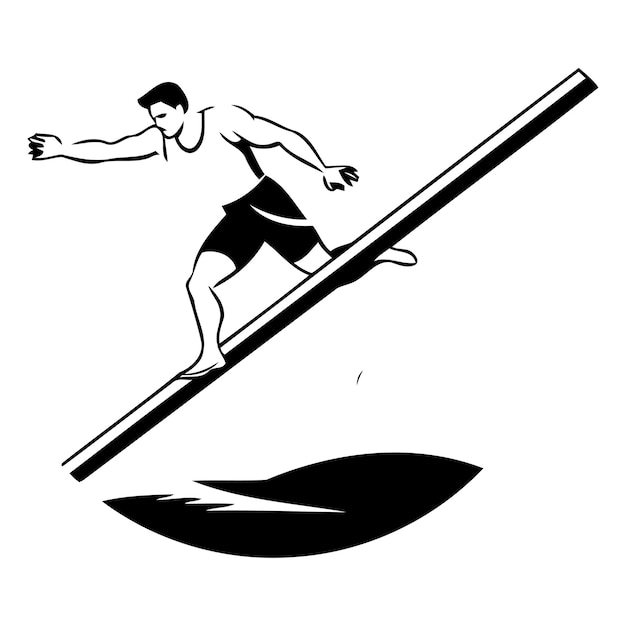 Векторная иллюстрация спортсмена-мужчины, бегущего по поперечной решетке, рассматриваемой со стороны, установленной внутри круга на изолированном фоне