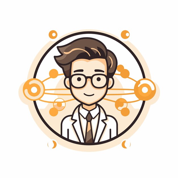 Vector illustration of male doctor in round badge Medical and healthcare concept