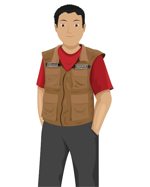 vector illustration of a male humanitarian activist standing in brown vests