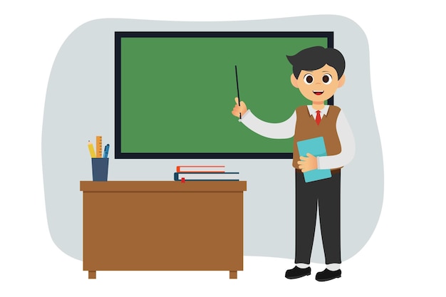 Векторная иллюстрация преподавания учителя-мужчины