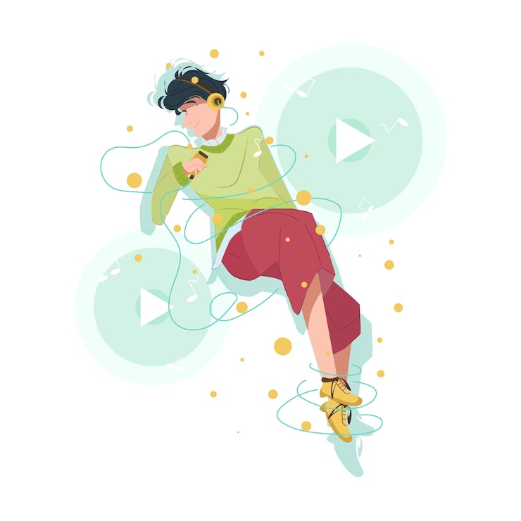 Vector vector illustration of man enjoying music