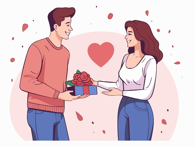 A vector illustration of a man giving gift to a woman