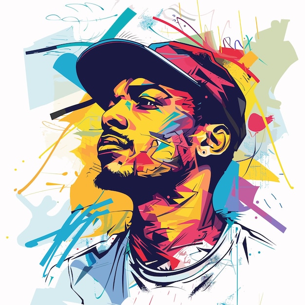 Vector illustration of a man in a hat on a colorful background