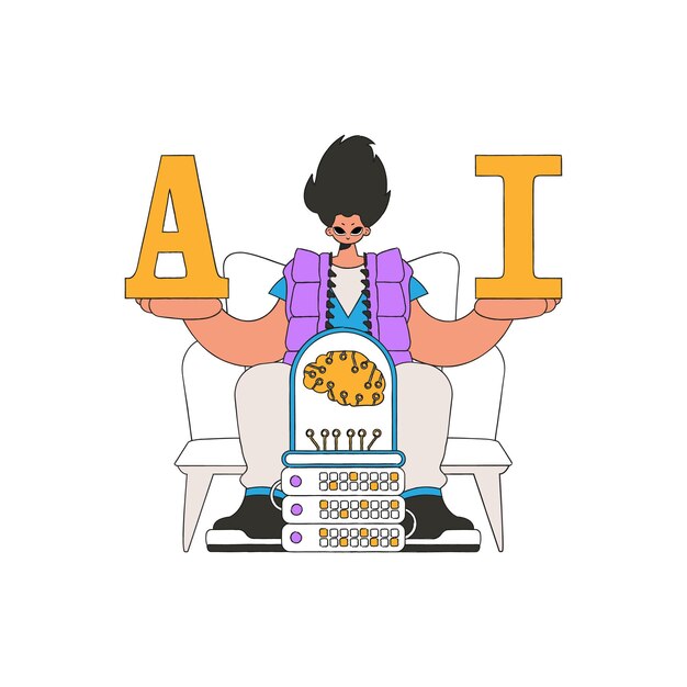 人工知能のテーマを表現する、文字 A と I を保持している男性のベクター イラストです。