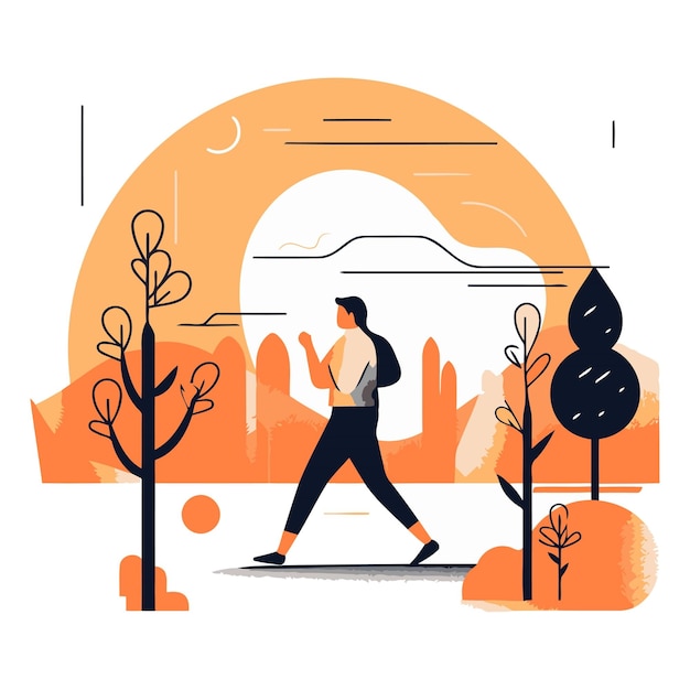 Векторная иллюстрация человека, бегущего в парке.