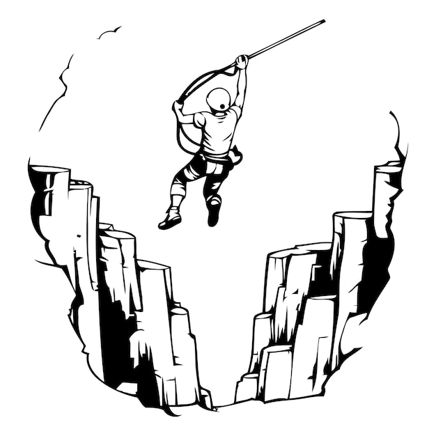 Vector vector illustration of a man jumping over a gap in the cliff