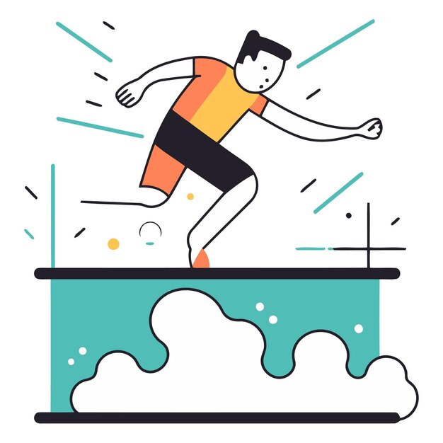 Vector vector illustration of a man jumping into the water flat style