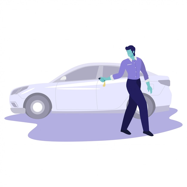 Векторная иллюстрация человек, парковка его автомобиль