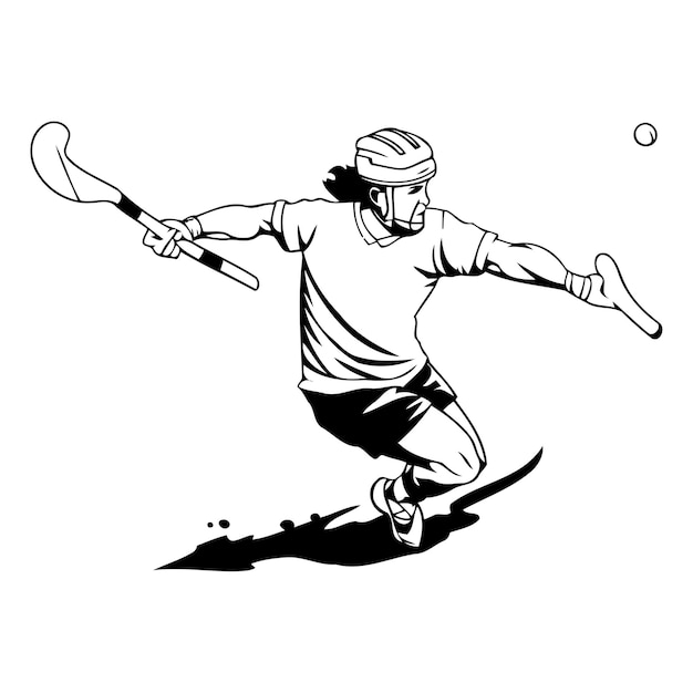 Vector vector illustration of a man playing lacrosse on an orange background