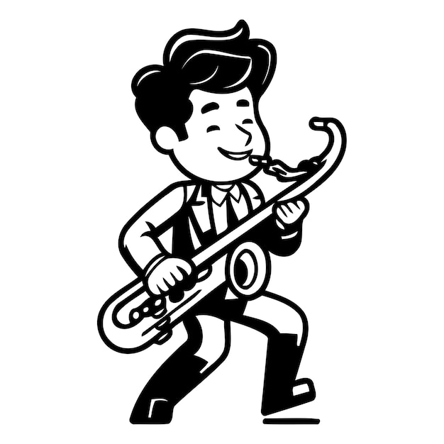 Vector vector illustration of a man playing the saxophone cartoon style