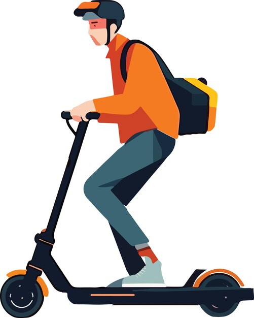 Vector illustration man riding on electric sooter without background