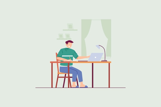 Vector illustration of a man's online study on a laptop