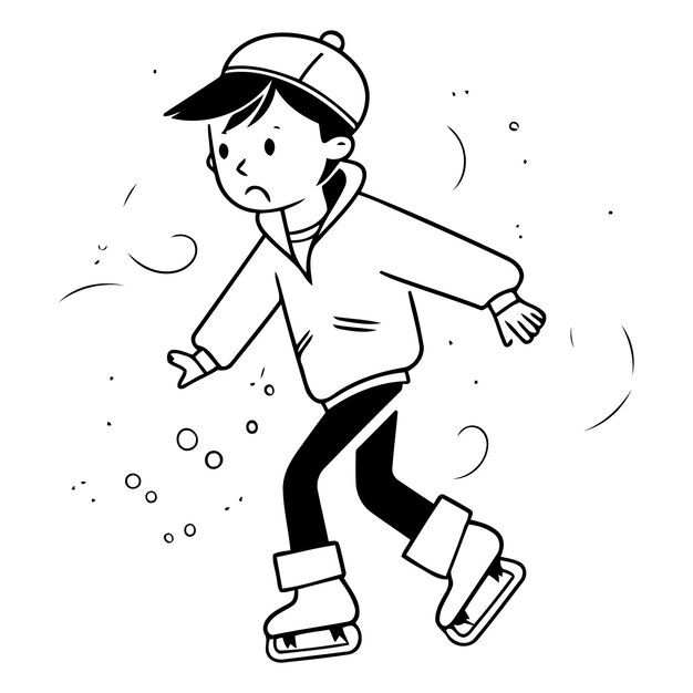 Vector illustration of a man skating on ice skates in winter