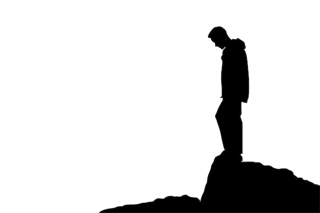 谷のに立つ男のベクトルイラスト 決断する前に考える