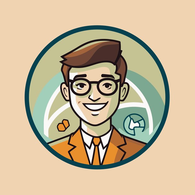 Vector illustration of a man in a suit and glasses Businessman in a circle