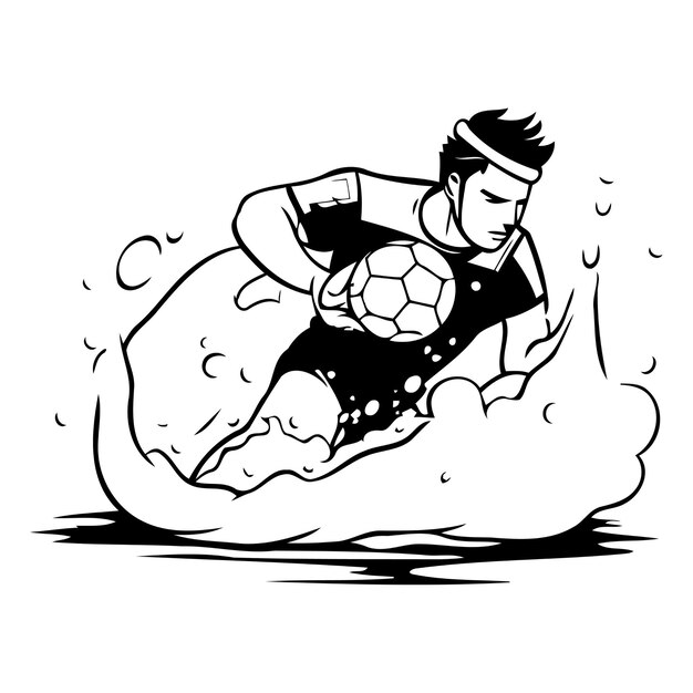 Vector vector illustration of a man surfing on a wave cartoon style