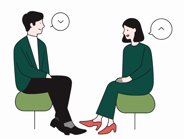 A vector illustration of a man talking to a woman