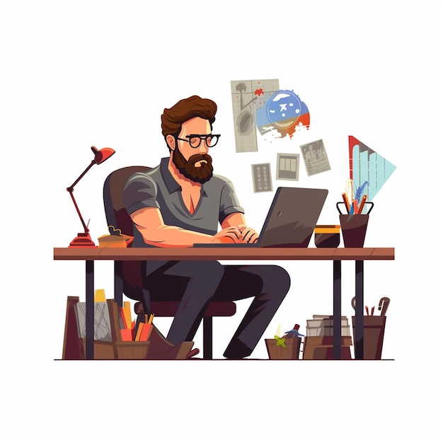 Vector illustration a man trader working on white background