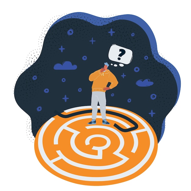 vector illustration of man try to find a path through a maze puzzle to a solution