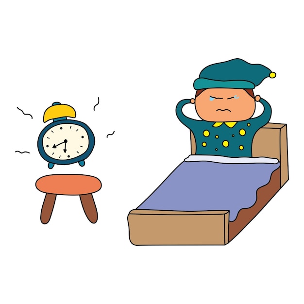 Vector Illustration Of man wake up to late to work.